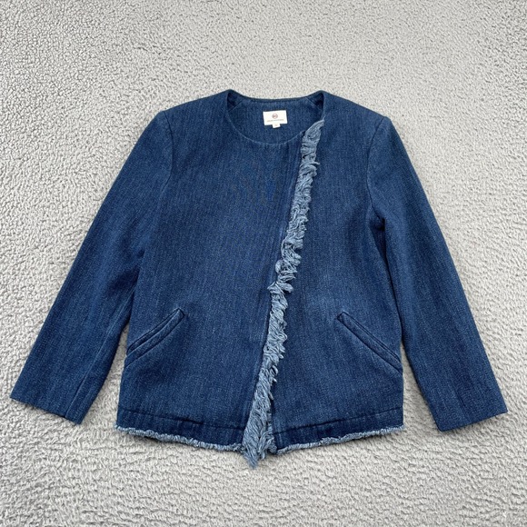 Ag Adriano Goldschmied Jackets & Blazers - AG Adriano Goldschmied Jacket Womens XS Blue Denim Asymmetric Fringe Zip 13646